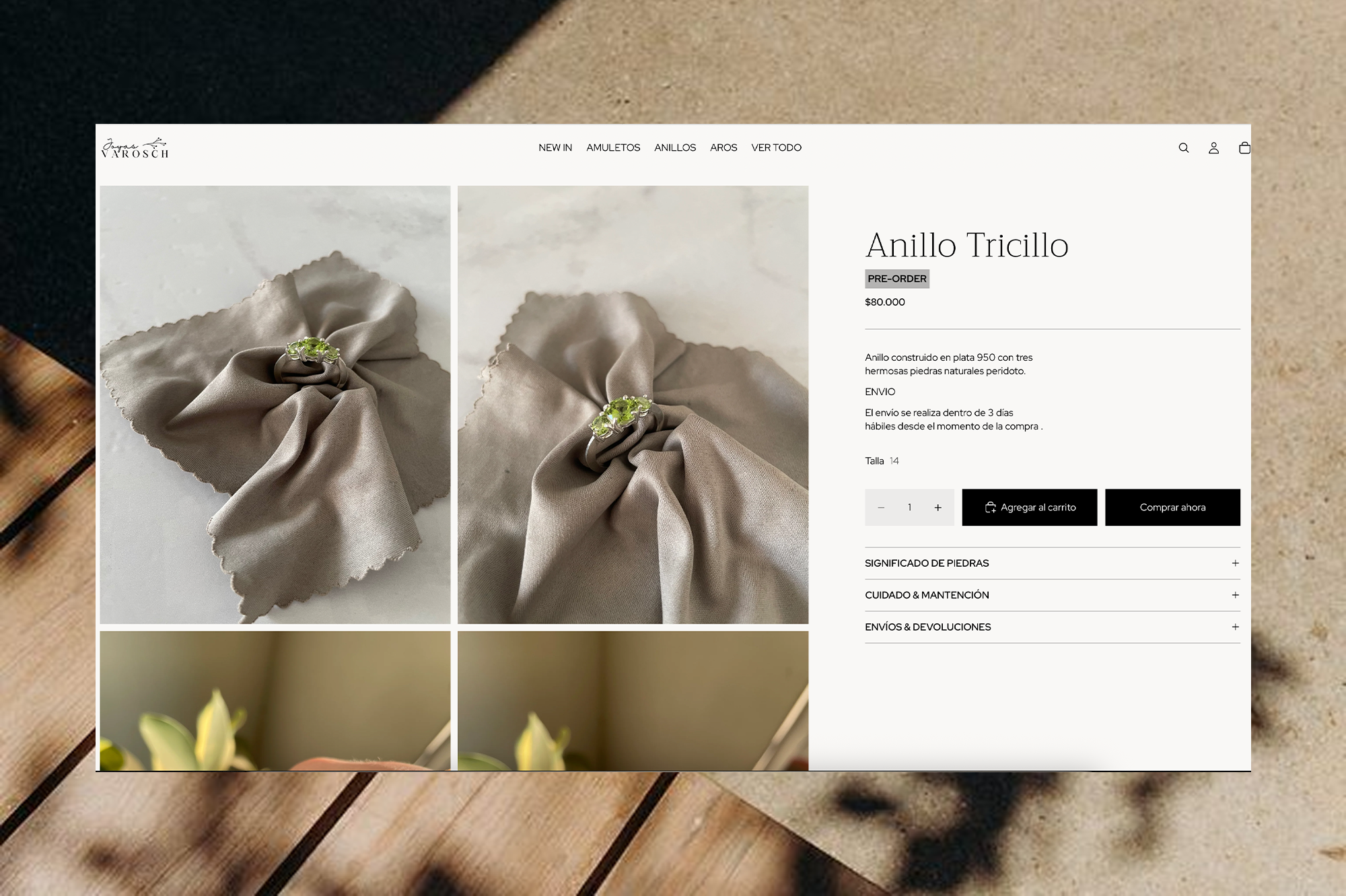 Tienda online Shopify para joyas con estructura visual clara y moderna en Chile
